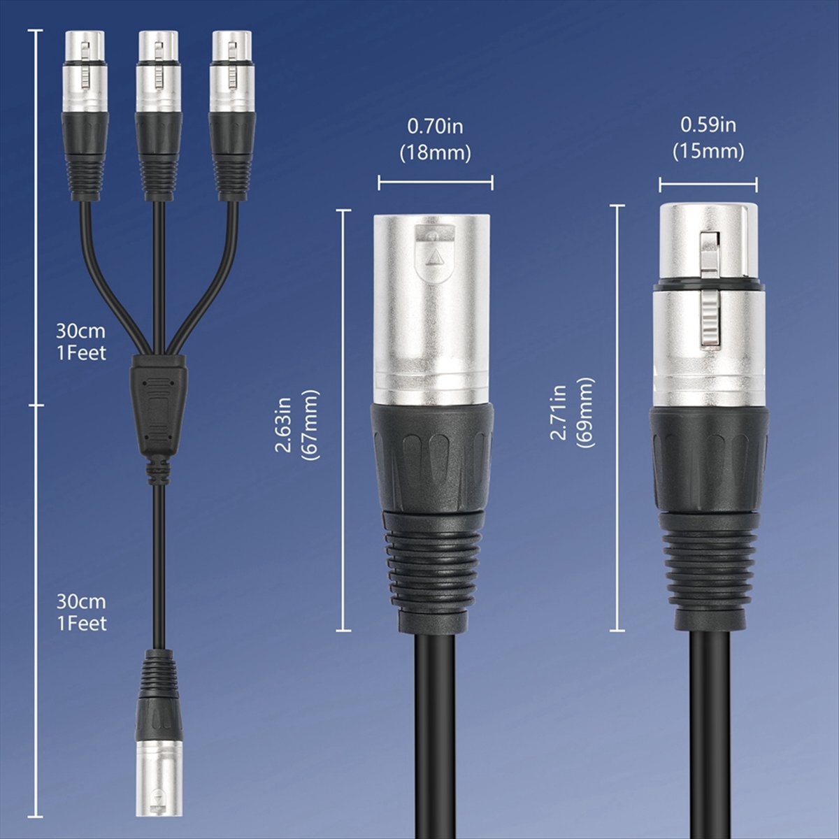 Audio Splitter Y - (PQWN) Kabel Splitter XLR 3Pin Male